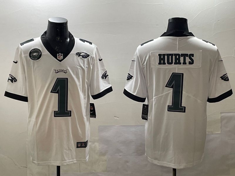Men Philadelphia Eagles #1 Hurts White 2025 Nike Vapor Limited NFL Jersey style 5